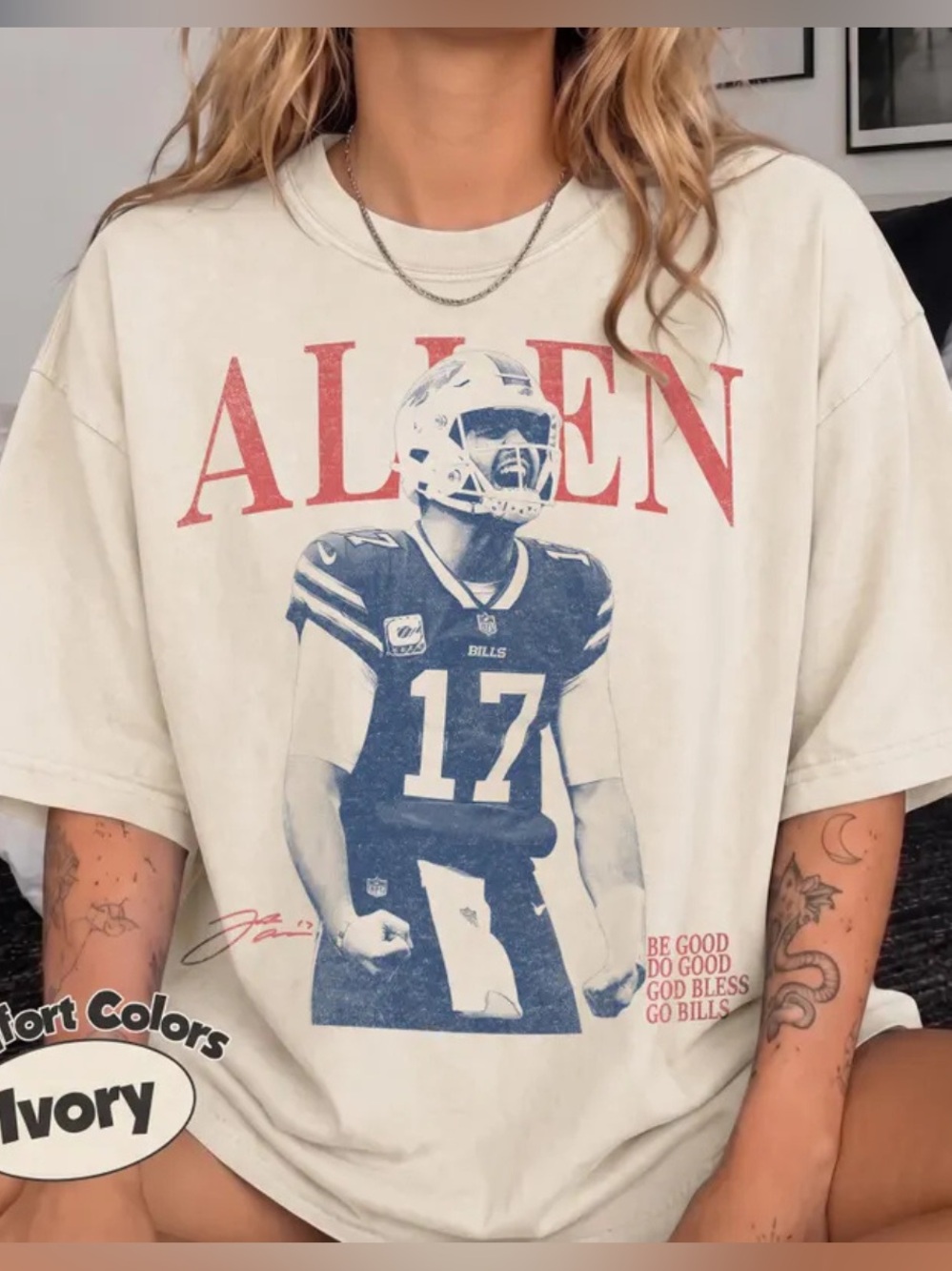 Comfort Colors Ivory Josh Allen Tee, Buffalo Football, Allen 17 Vintage T- Shirt